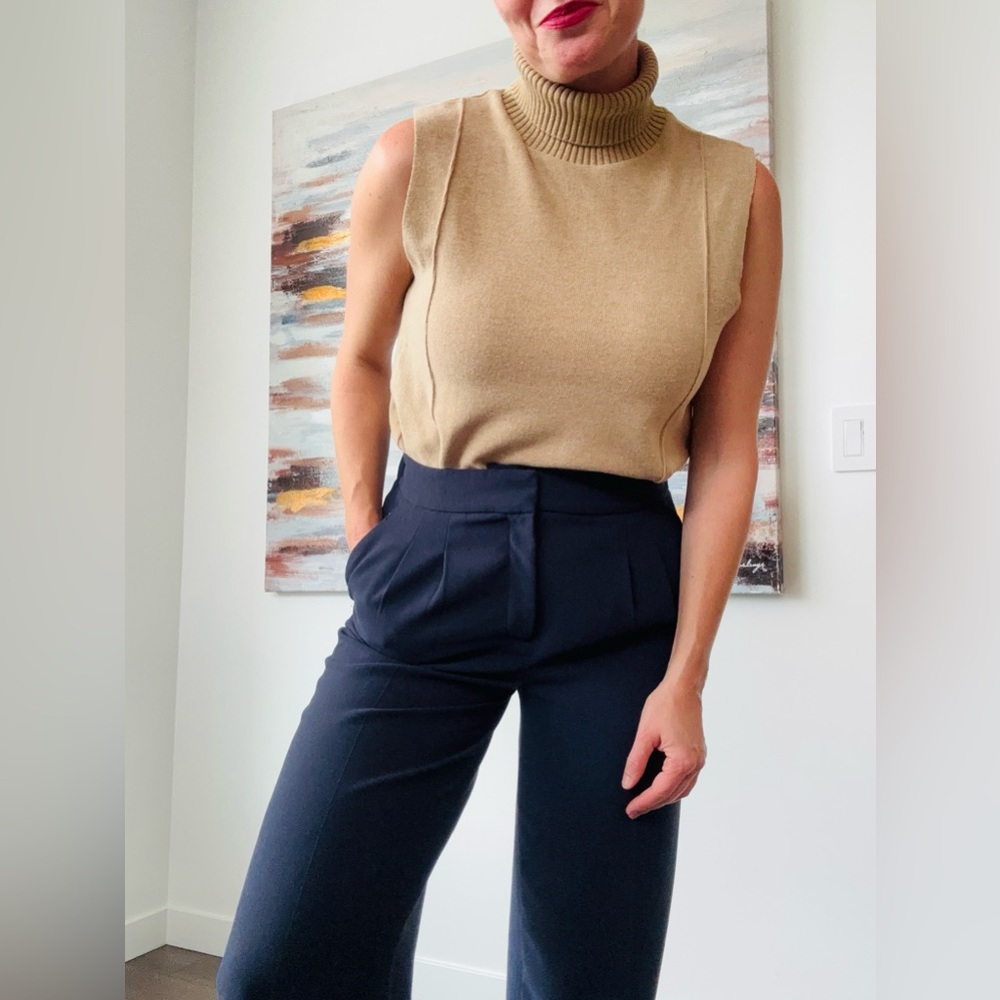 Zara High Collar Sleeveless Knit Sweater Tan Small NWT